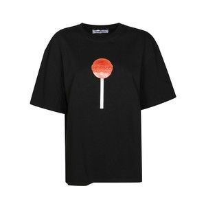 Fiorucci Cropped Black Graphic Print T-Shirt With Round Neckline - NWT
